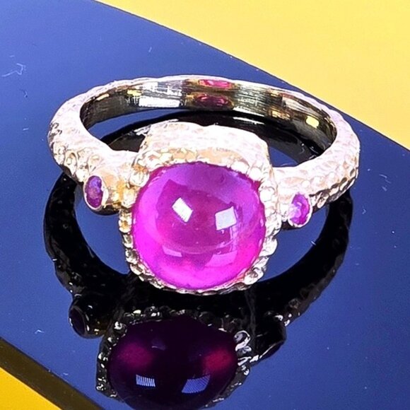 925 Sterling Silver 14K Gold Plated Avant-Garde Ring with Natural Ruby Gemstone - Picture 1 of 14